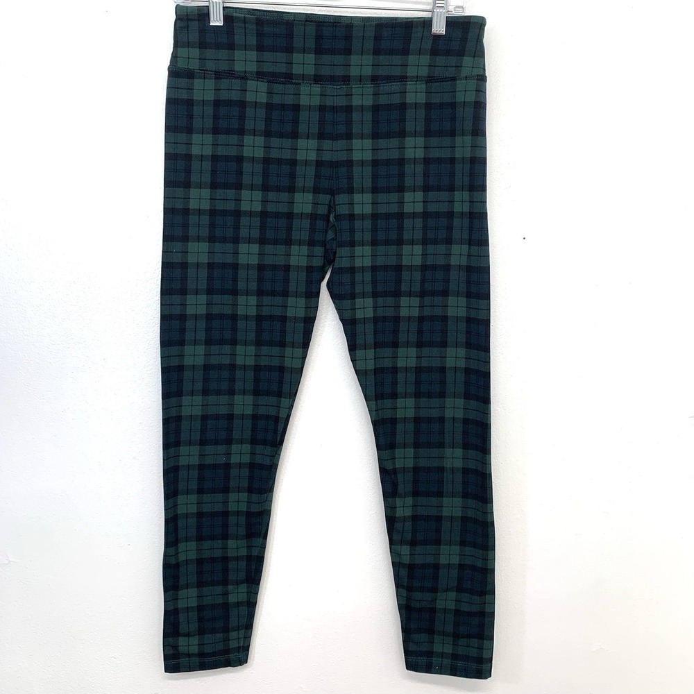 J Crew Green Plaid Leggings‎ Pants Woman Large Pull On Stretch Casual Comfort